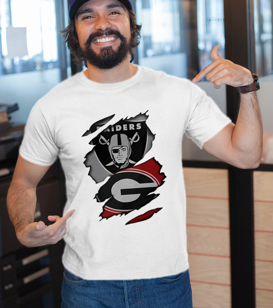 Las Vegas Raiders Georgia Bulldogs Torn Fabric NCAA Collaboration T-Shirt