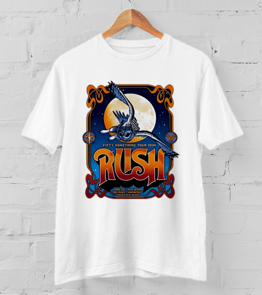 Rush Fifty Something Tour 2026 Geddy Lee Alex Lifeson Neil Peart John Rutsey Together Again Owl Moon T-Shirt