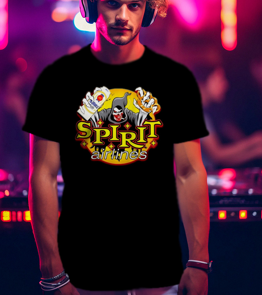 Spirit Airlines Grim Reaper Natural Light Beer T-Shirt