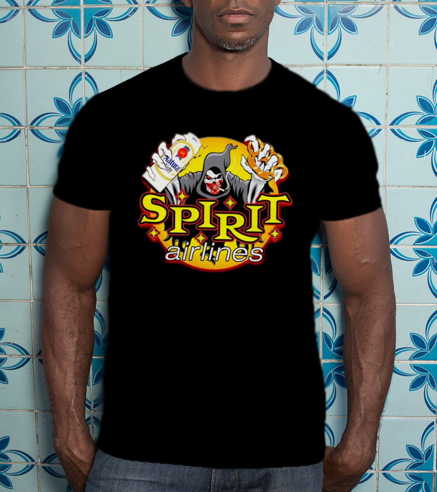 Spirit Airlines Grim Reaper Natural Light Beer T-Shirt