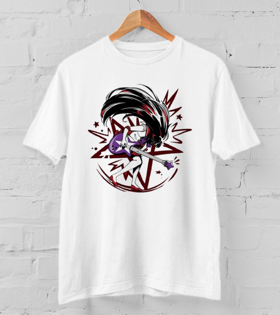 Sailor Mars Rei Hino Rocking Electric Guitar With Cosmic Energy Burst T-Shirt