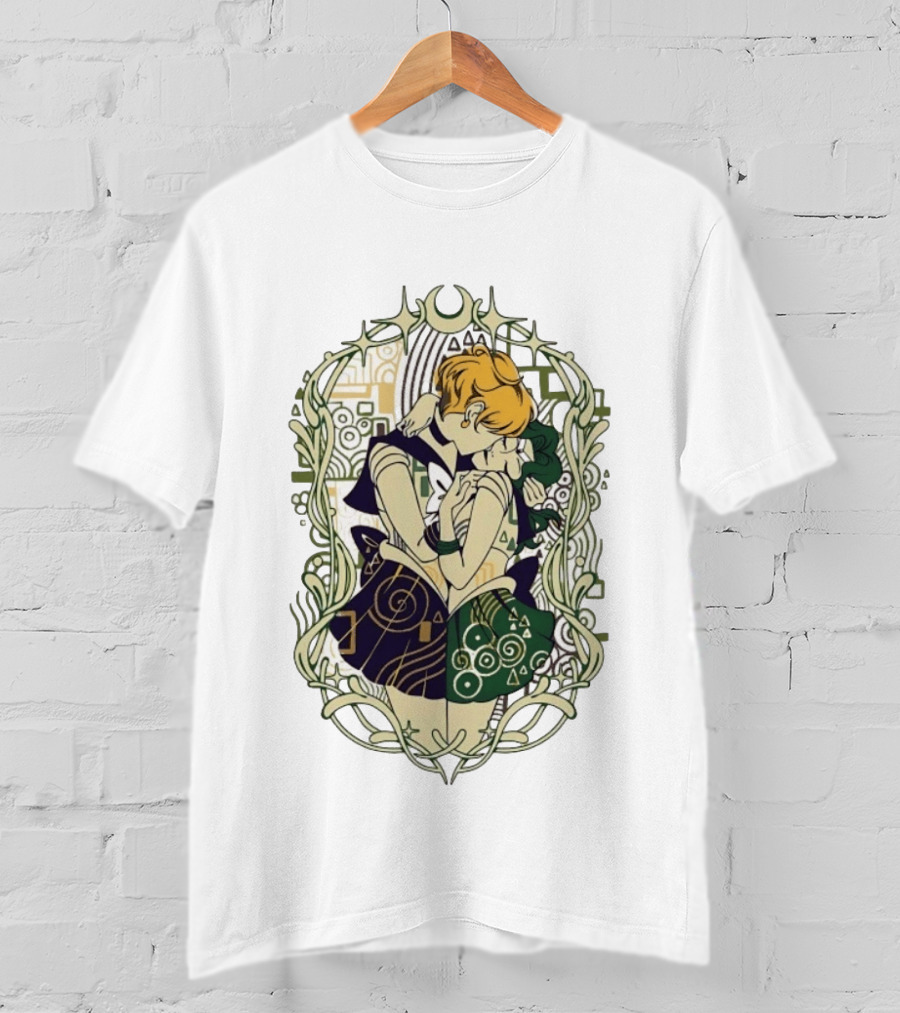 Sailor Uranus And Sailor Neptune Art Nouveau Romantic Embrace T-Shirt
