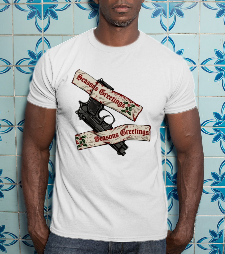 Seasons Greetings Handgun Holiday Pistol Merry Christmas T-Shirt