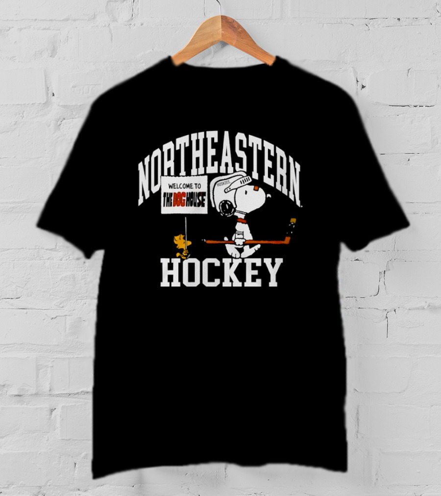 Northeastern Huskies Snoopy Welcome To The Dog House Hockey T-Shirt