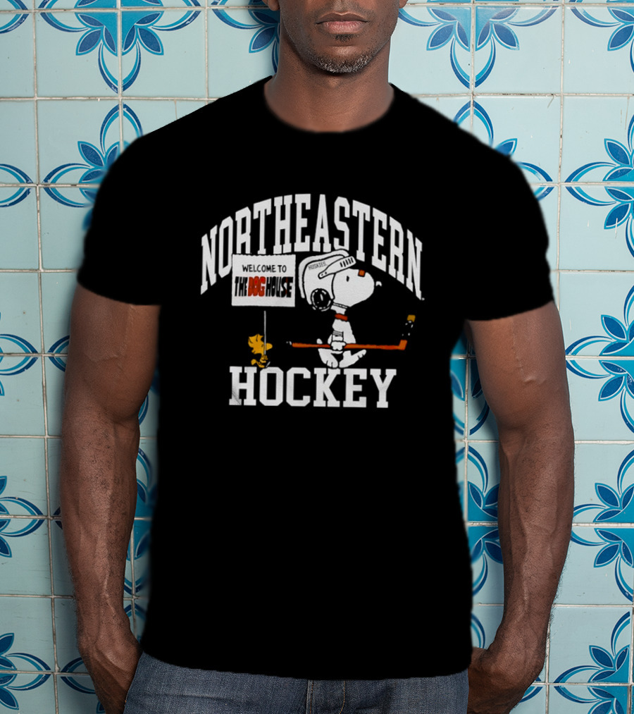 Northeastern Huskies Snoopy Welcome To The Dog House Hockey T-Shirt