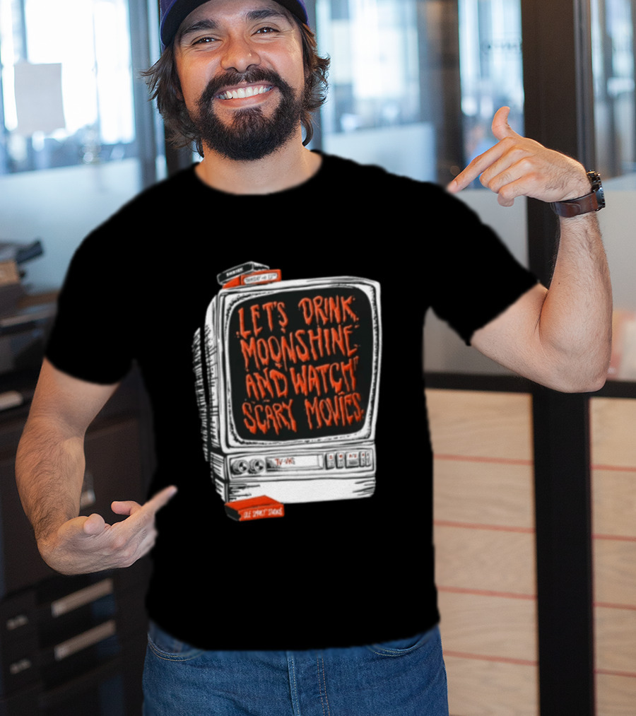Ole Smoky Studios Vintage TV Lets Drink Moonshine And Scary Movies T-Shirt