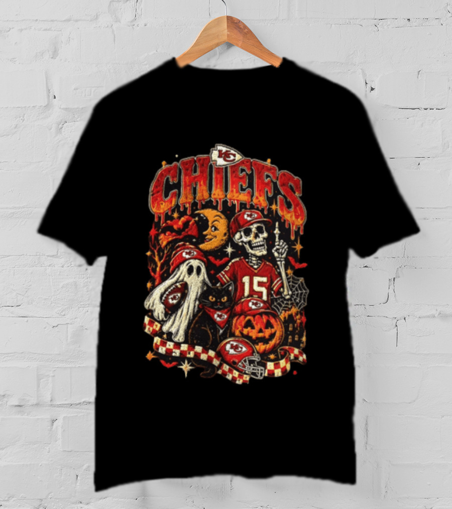 Kansas City Chiefs Patrick Mahomes Halloween Skeleton Jersey Cap Football Scene T-Shirt