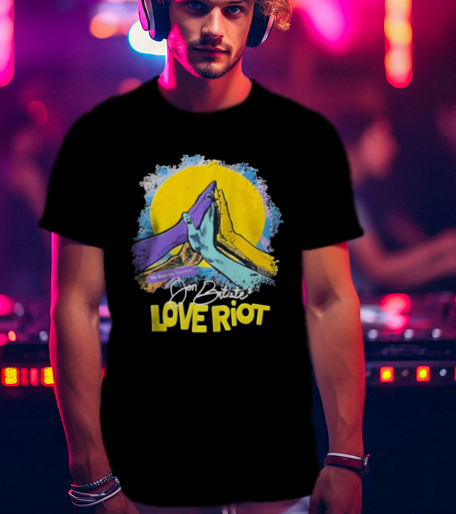 Jon Batiste He Gets Us Presents Love Riot Three Hands High Five Yellow Sun T-Shirt