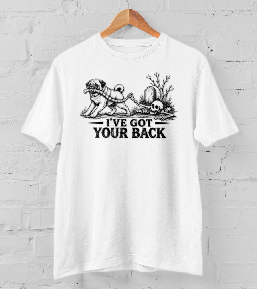 I've Got Your Back Pug Vs Skeleton Happy Halloween T-Shirt