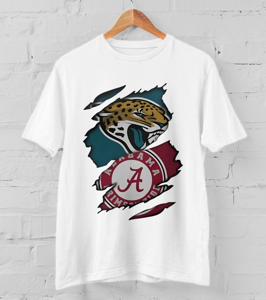 Jacksonville Jaguars Alabama Crimson Tide Ripped Skin Effect NCAA T-Shirt