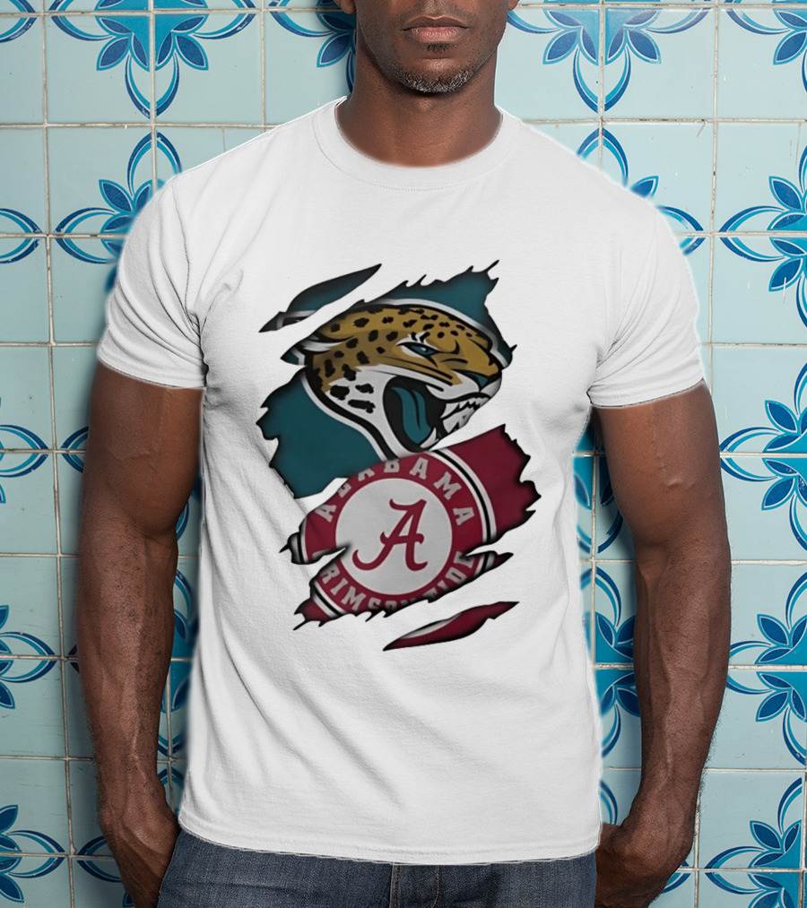 Jacksonville Jaguars Alabama Crimson Tide Ripped Skin Effect NCAA T-Shirt