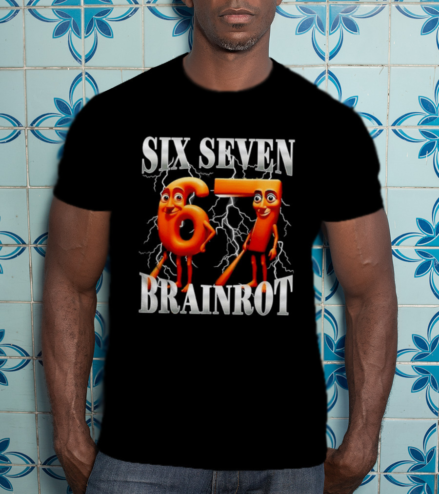 SIX SEVEN 67 BRAINROT Internet Meme Lightning T-Shirt