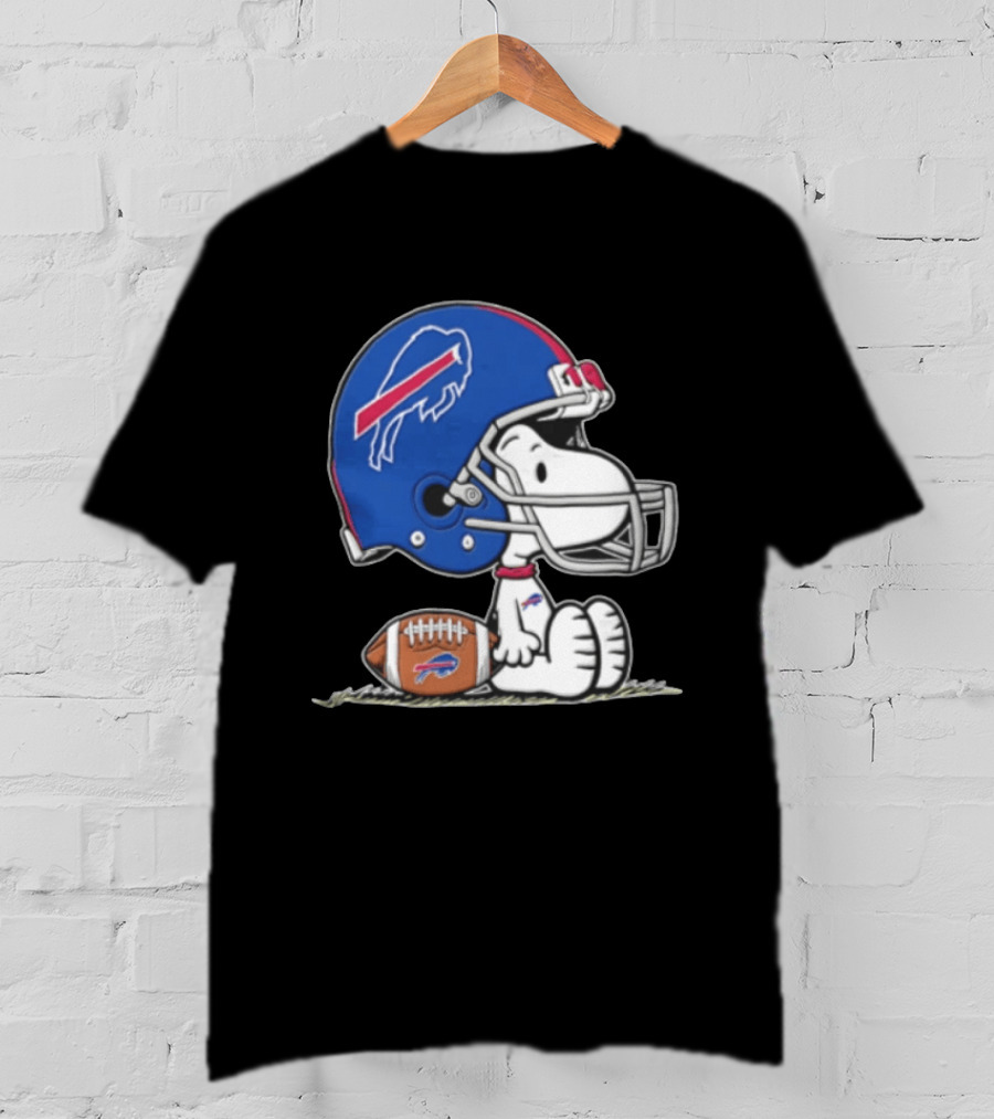 Snoopy Buffalo Bills Football Helmet Sitting With Football T-Shirt