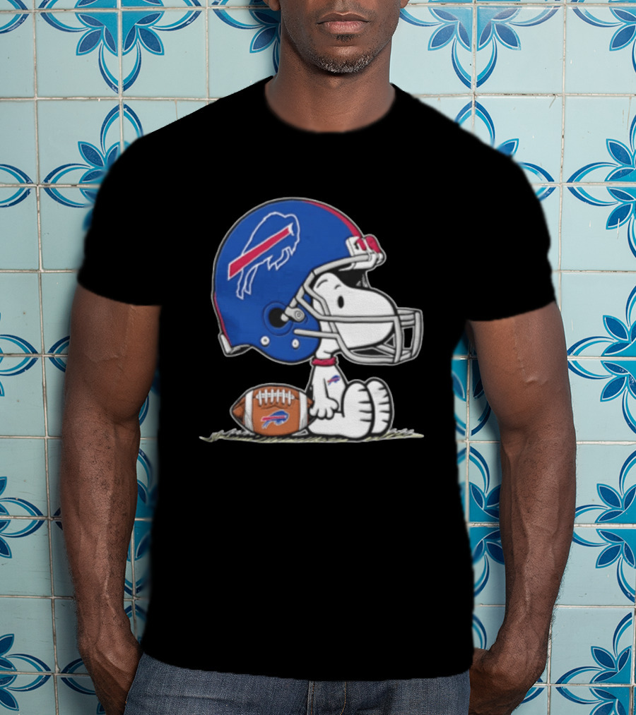 Snoopy Buffalo Bills Football Helmet Sitting With Football T-Shirt