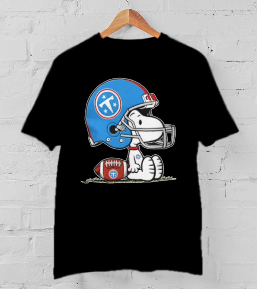 Snoopy Wearing Tennessee Titans Football Helmet Sitting With Football T-Shirt