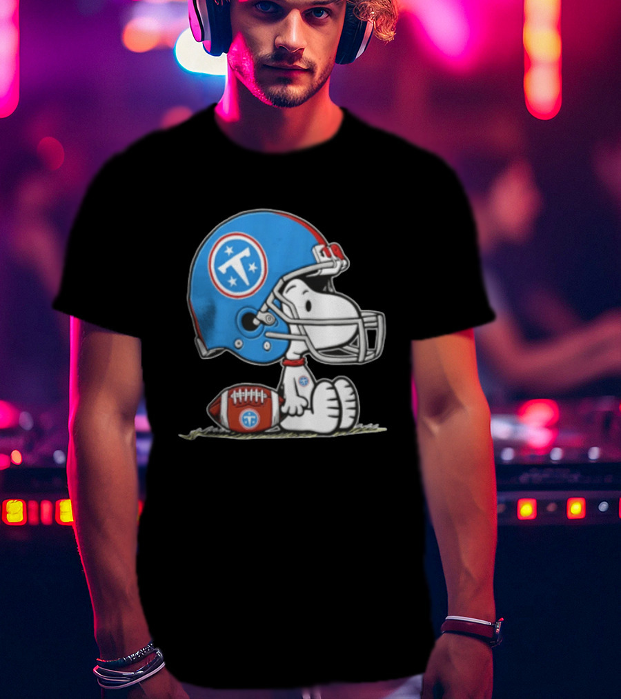 Snoopy Wearing Tennessee Titans Football Helmet Sitting With Football T-Shirt