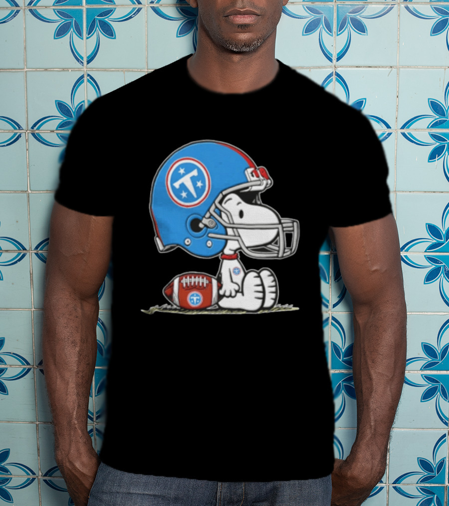 Snoopy Wearing Tennessee Titans Football Helmet Sitting With Football T-Shirt