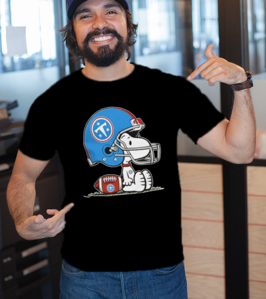 Snoopy Wearing Tennessee Titans Football Helmet Sitting With Football T-Shirt
