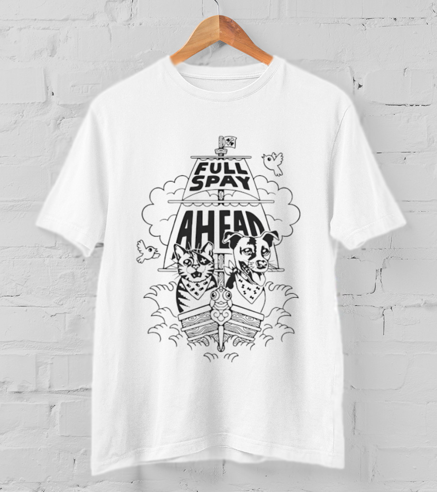 Full Spay Ahead Cat Dog Pirate Ship Adventure T-Shirt
