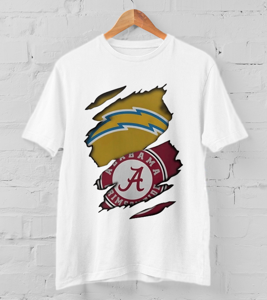 Los Angeles Chargers Alabama Crimson Tide NCAA Ripped Skin T-Shirt