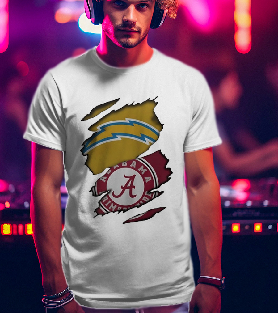 Los Angeles Chargers Alabama Crimson Tide NCAA Ripped Skin T-Shirt