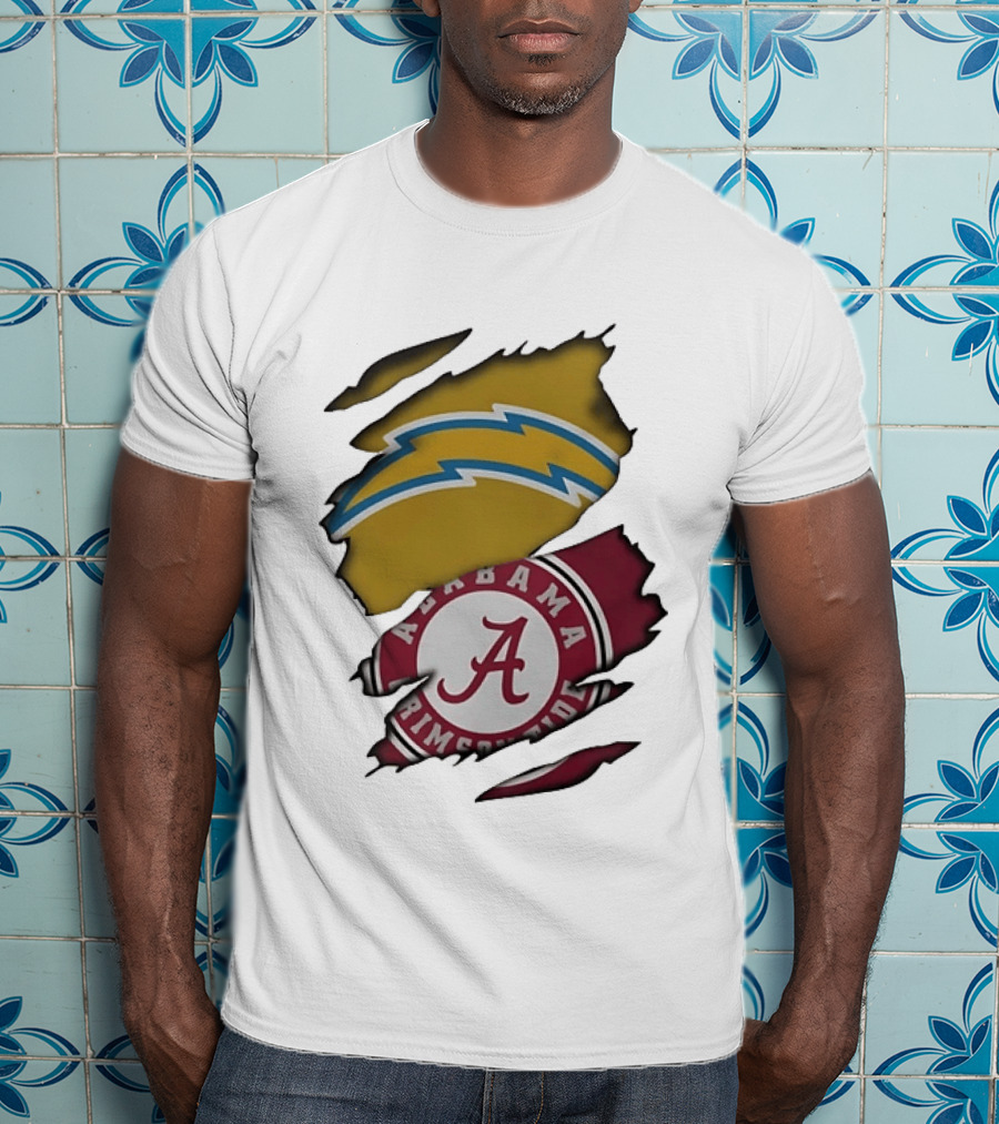 Los Angeles Chargers Alabama Crimson Tide NCAA Ripped Skin T-Shirt