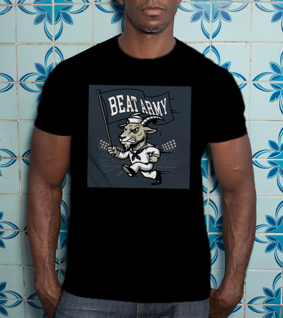 Goat In Sailor Uniform Holding Beat Army Flag Military Rivalry T-Shirt