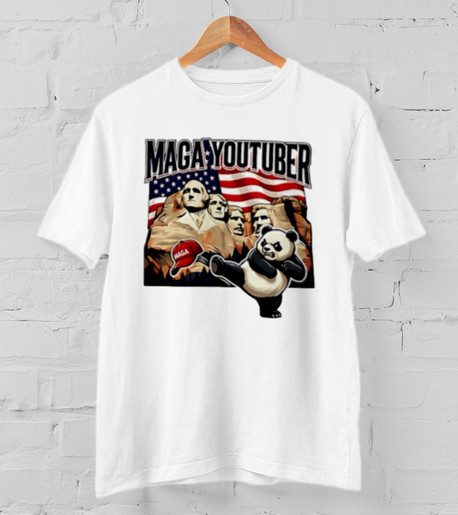 MAGA Youtuber Mount Rushmore American Flag Panda T-Shirt
