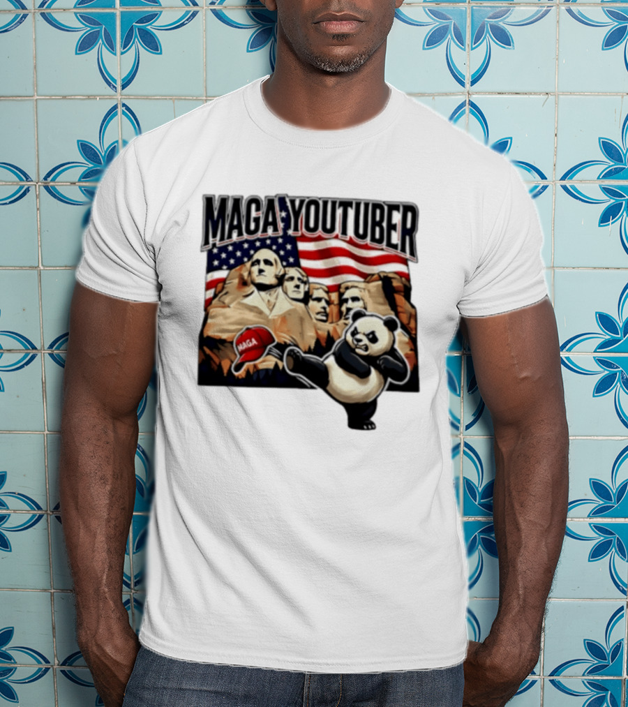 MAGA Youtuber Mount Rushmore American Flag Panda T-Shirt