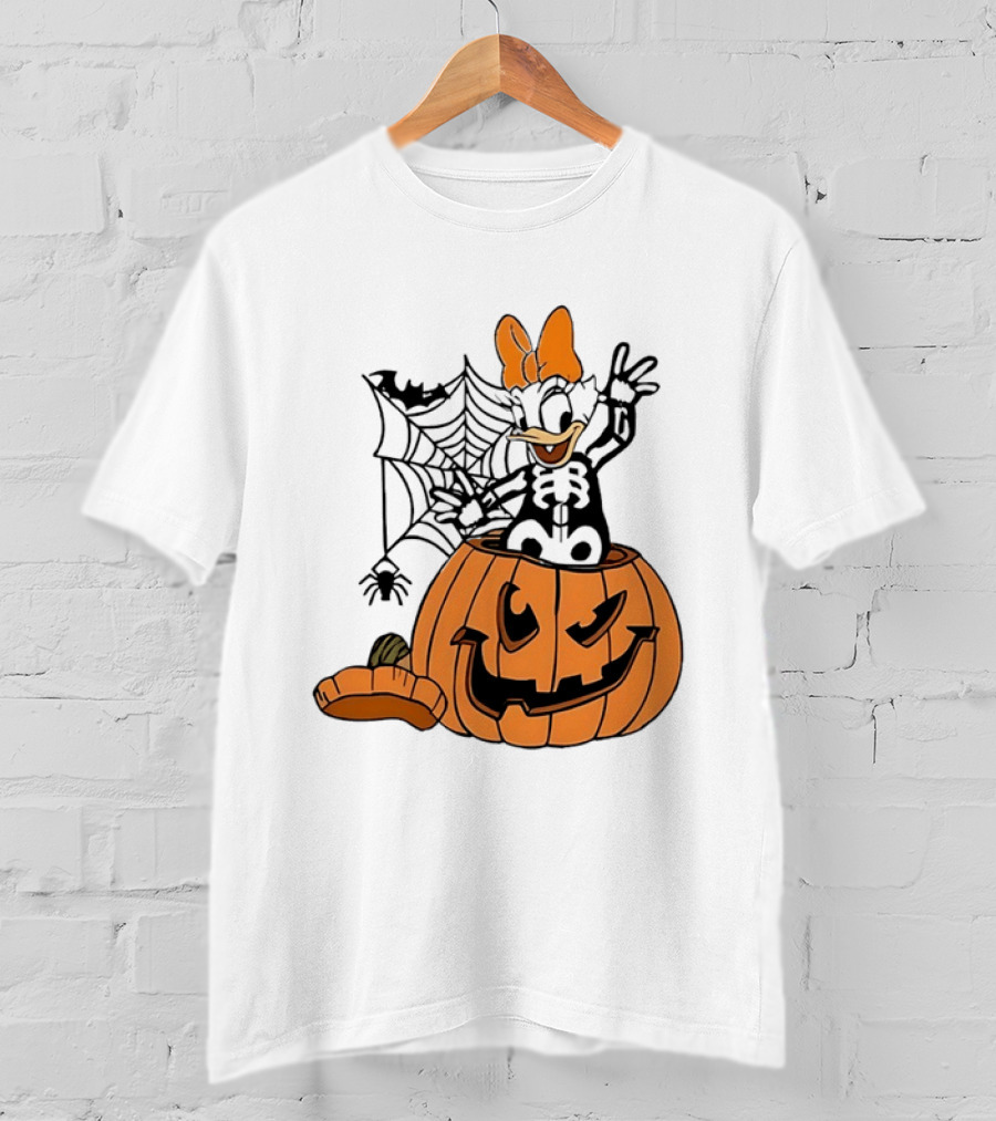 Daisy Duck Pumpkin Halloween Disney Character Spider Web T-Shirt
