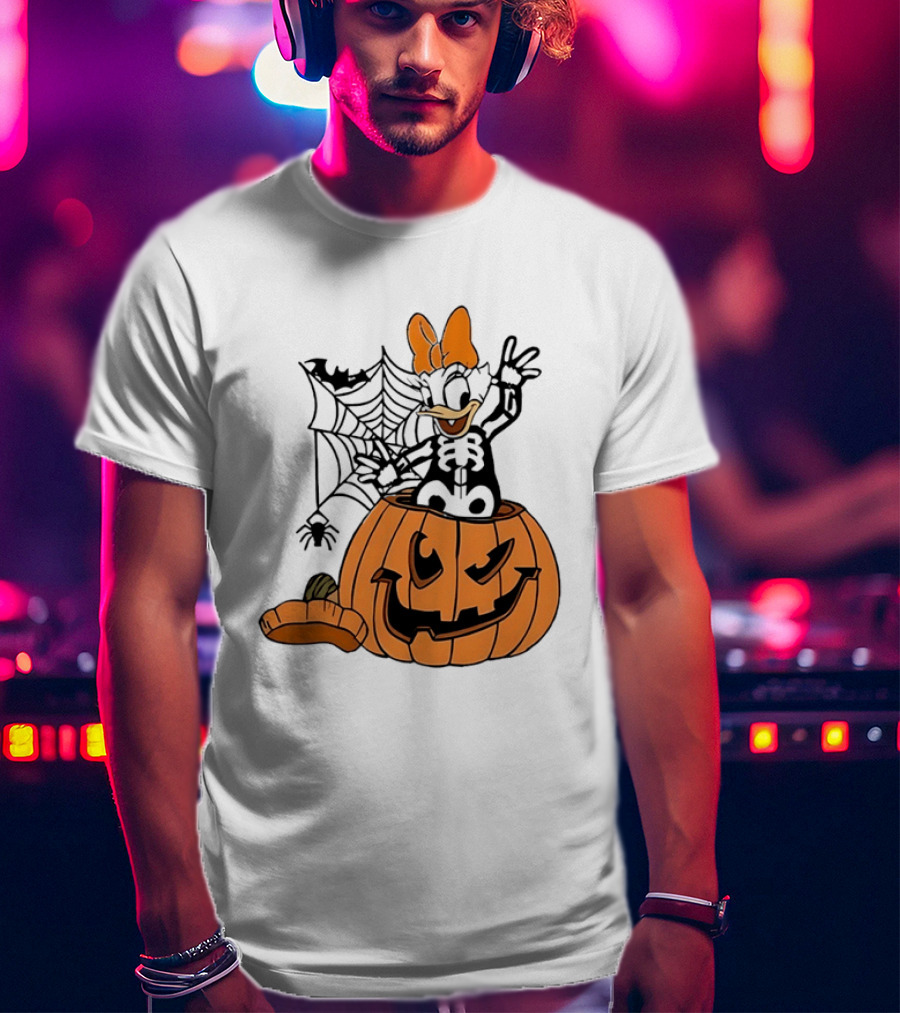 Daisy Duck Pumpkin Halloween Disney Character Spider Web T-Shirt