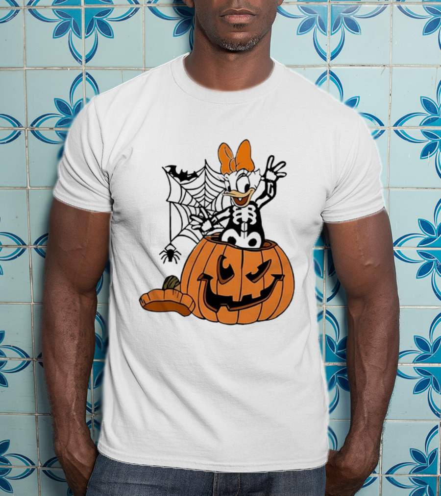 Daisy Duck Pumpkin Halloween Disney Character Spider Web T-Shirt