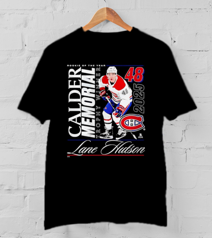 Lane Hutson 48 Montreal Canadiens 2025 Calder Memorial Trophy Winner Rookie Of The Year T-Shirt