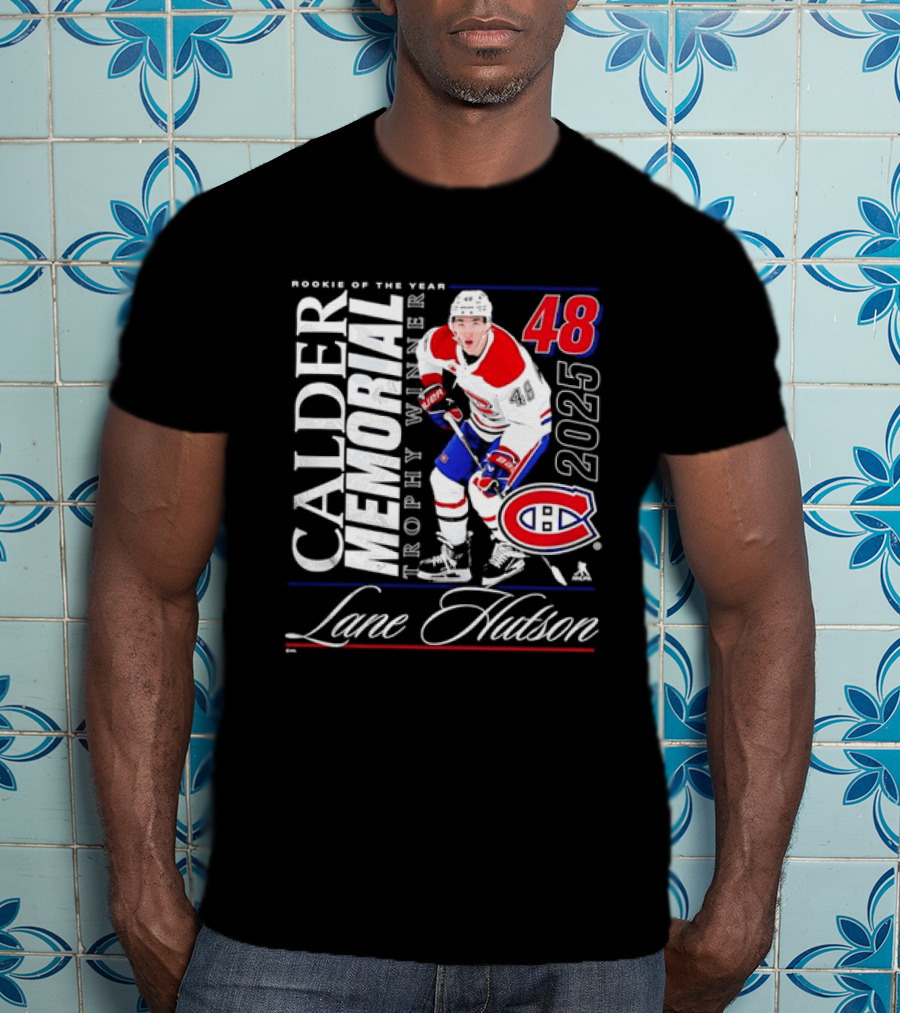 Lane Hutson 48 Montreal Canadiens 2025 Calder Memorial Trophy Winner Rookie Of The Year T-Shirt