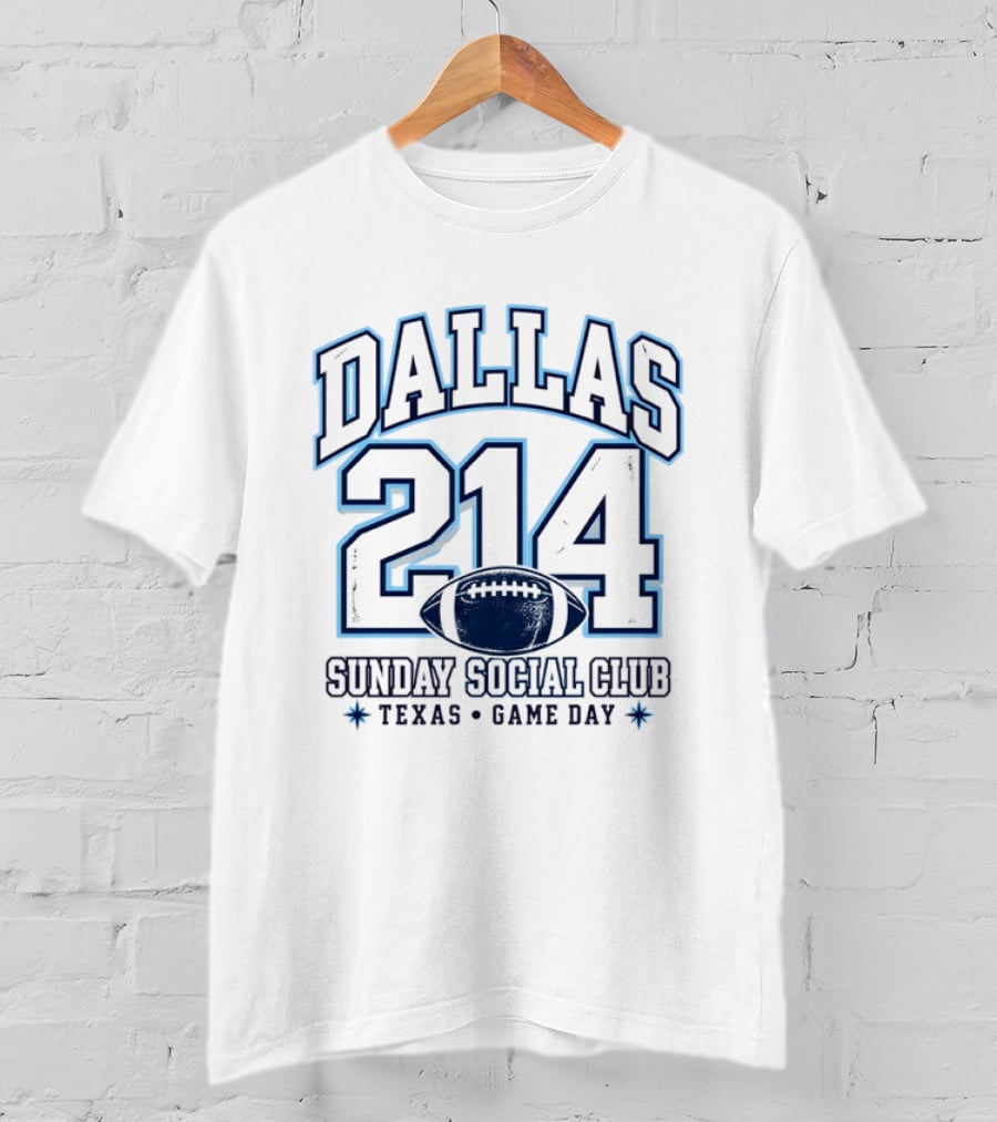 Dallas 214 Sunday Social Club Texas Game Day Football T-Shirt