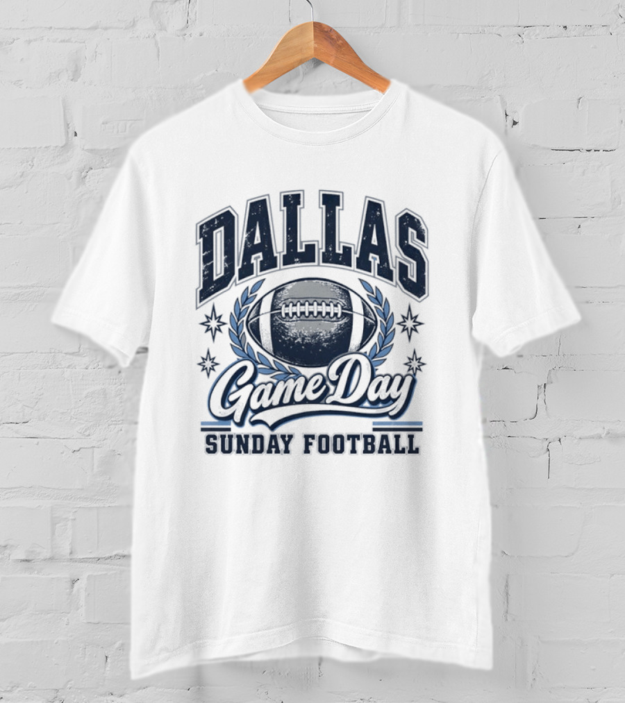 Dallas Game Day Sunday Football Vintage Style Football And Laurel T-Shirt