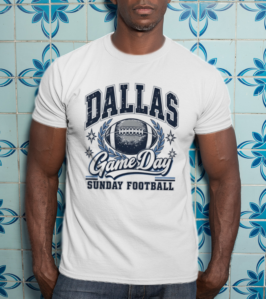 Dallas Game Day Sunday Football Vintage Style Football And Laurel T-Shirt