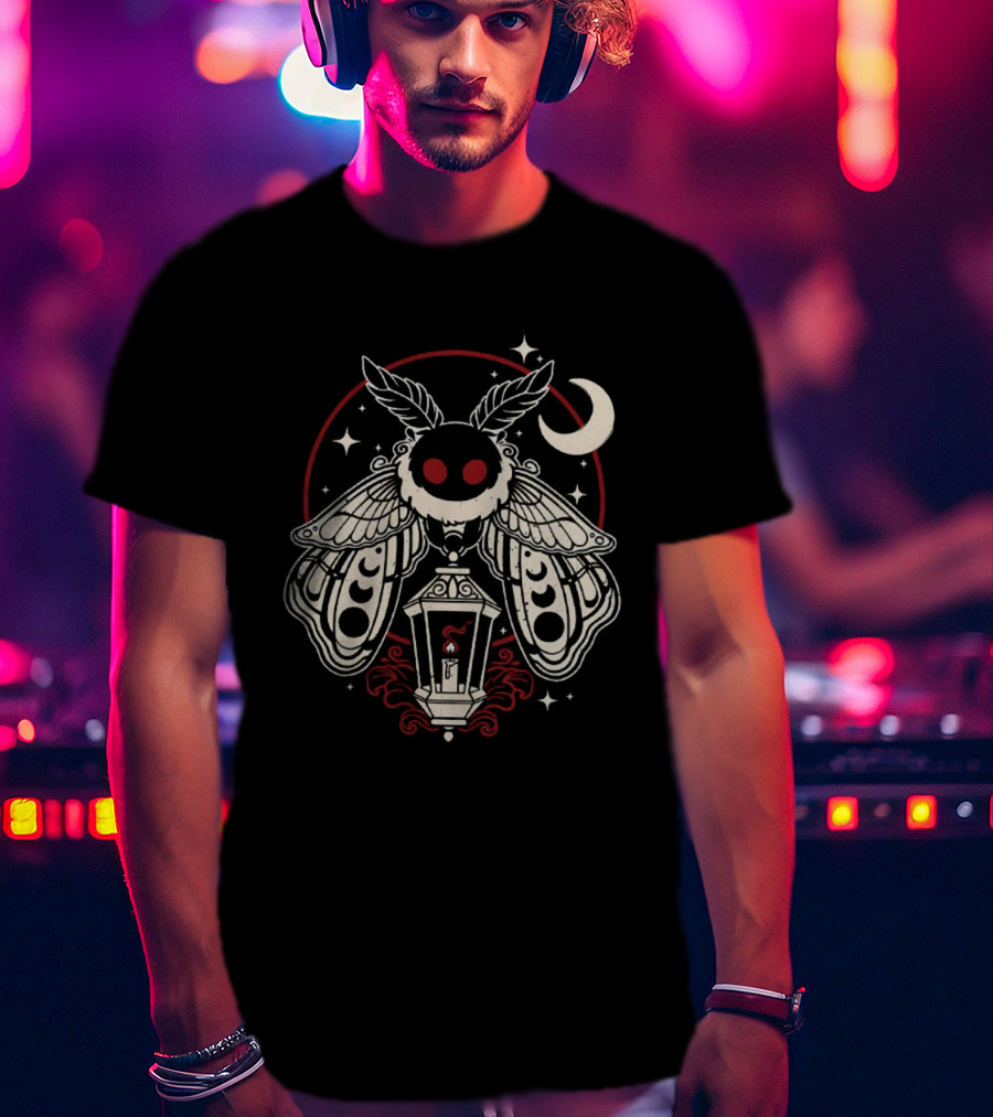 Lunar Moth Lantern Crescent Moon Phases Night Sky Spirit T-Shirt