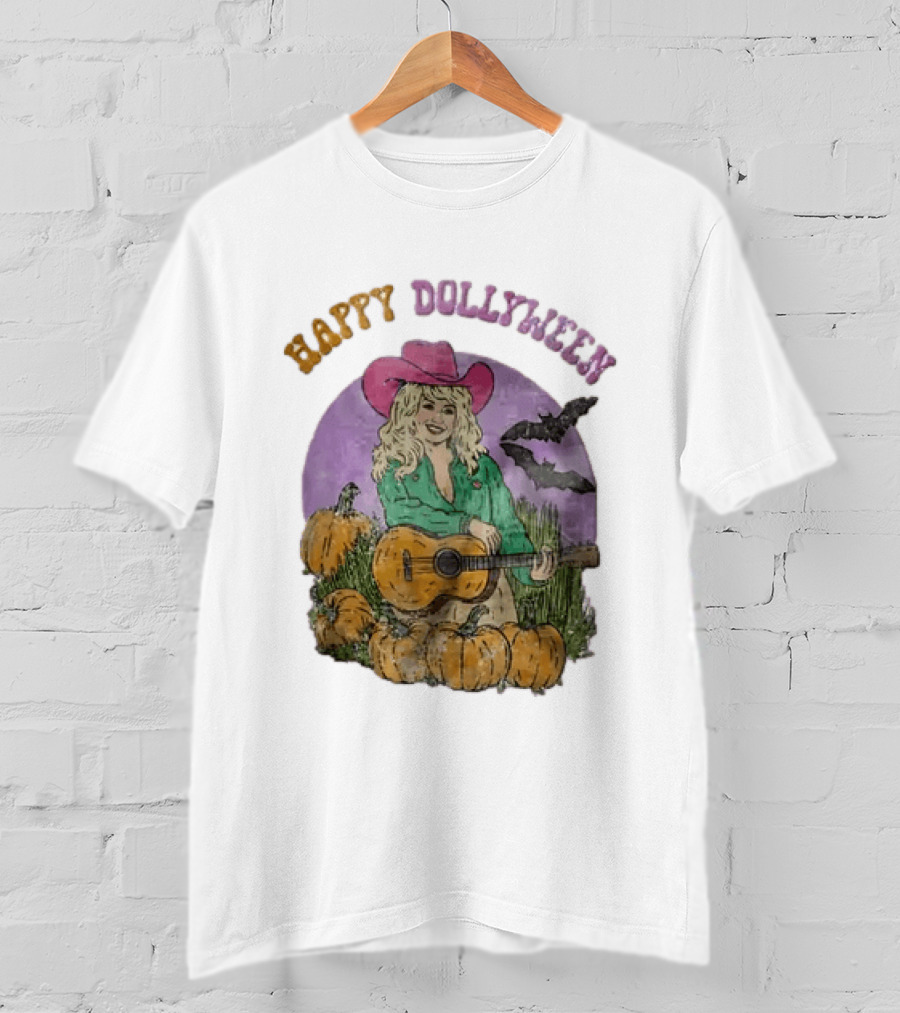 Happy Dollyween Dolly Parton Pumpkins Bats Country Music Star T-Shirt