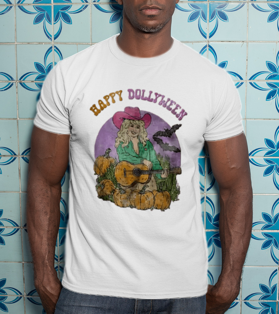Happy Dollyween Dolly Parton Pumpkins Bats Country Music Star T-Shirt