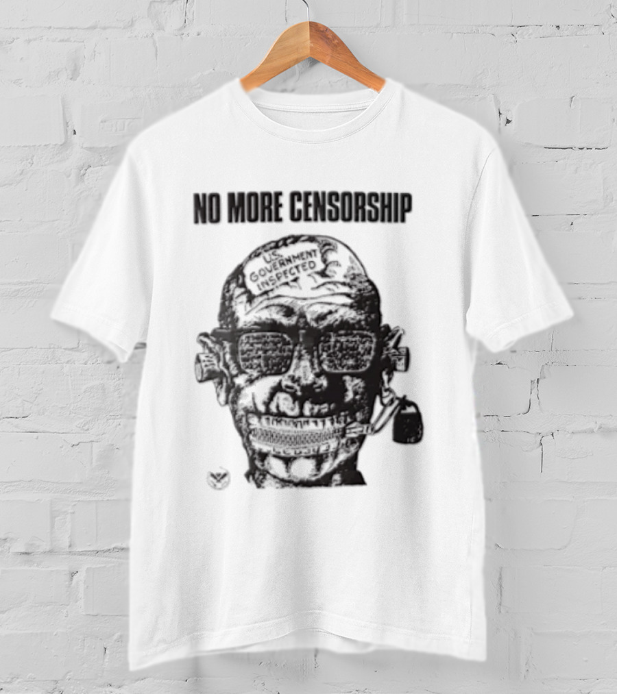 No More Censorship Man Head Zipper Mouth Padlock Glasses T-Shirt