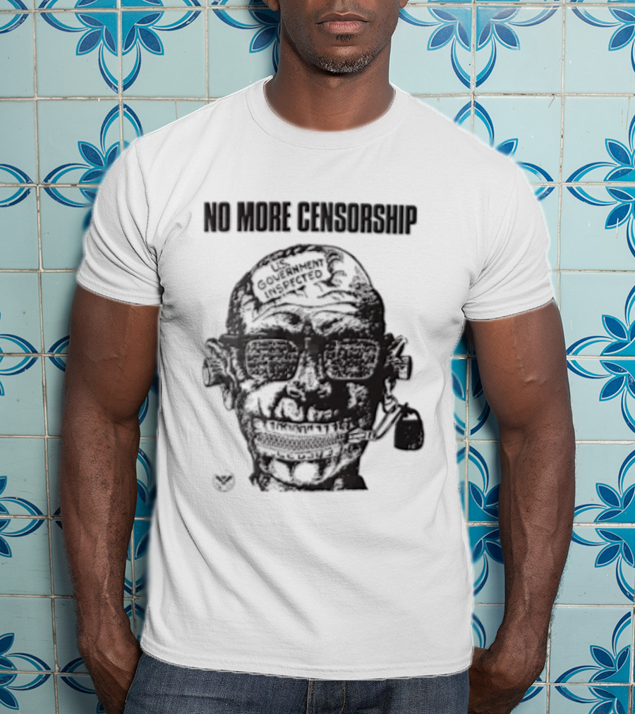 No More Censorship Man Head Zipper Mouth Padlock Glasses T-Shirt