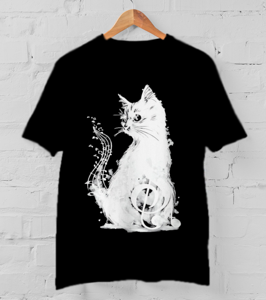 Musical Cat With Treble Clef And Notes T-Shirt