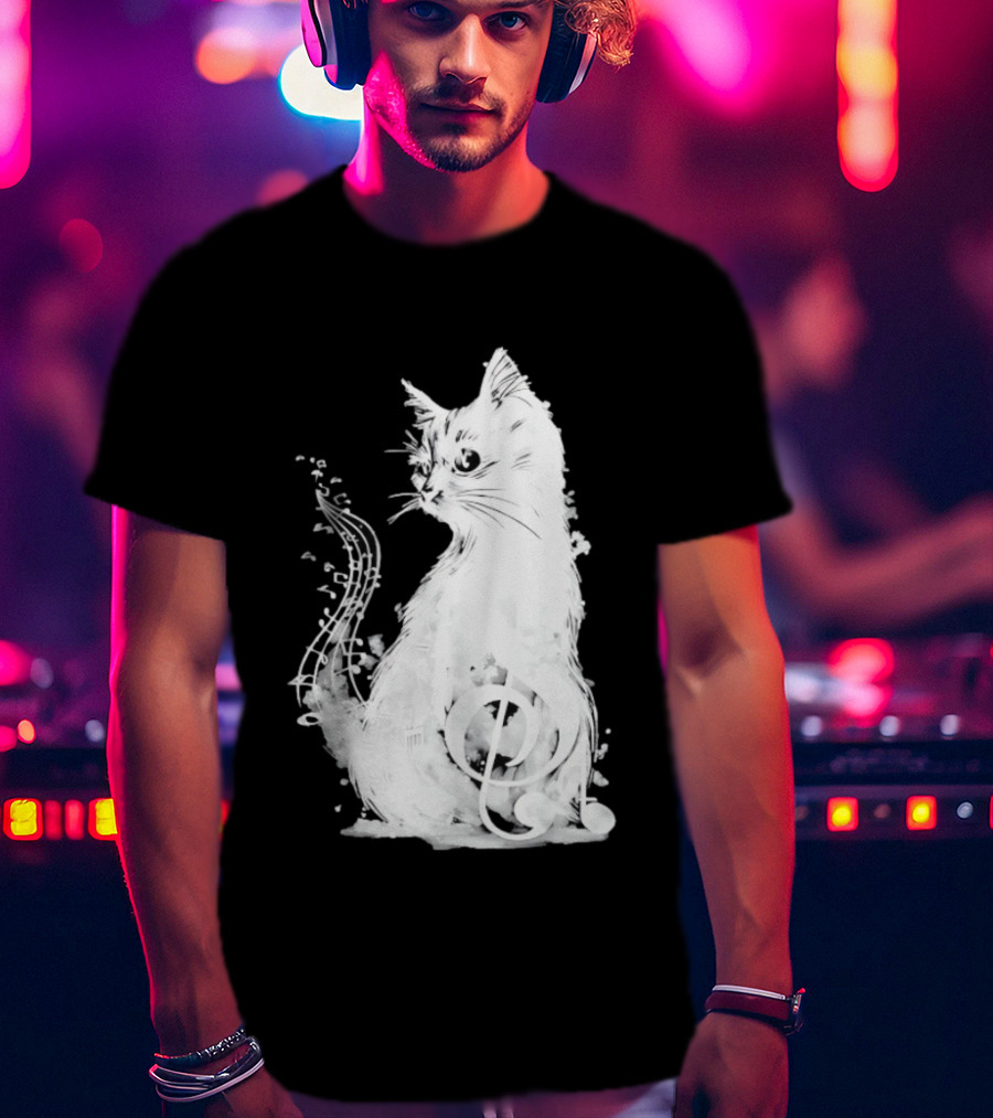 Musical Cat With Treble Clef And Notes T-Shirt