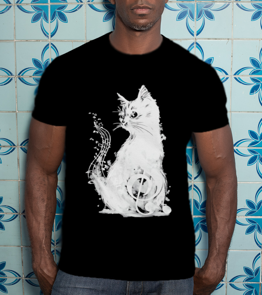 Musical Cat With Treble Clef And Notes T-Shirt