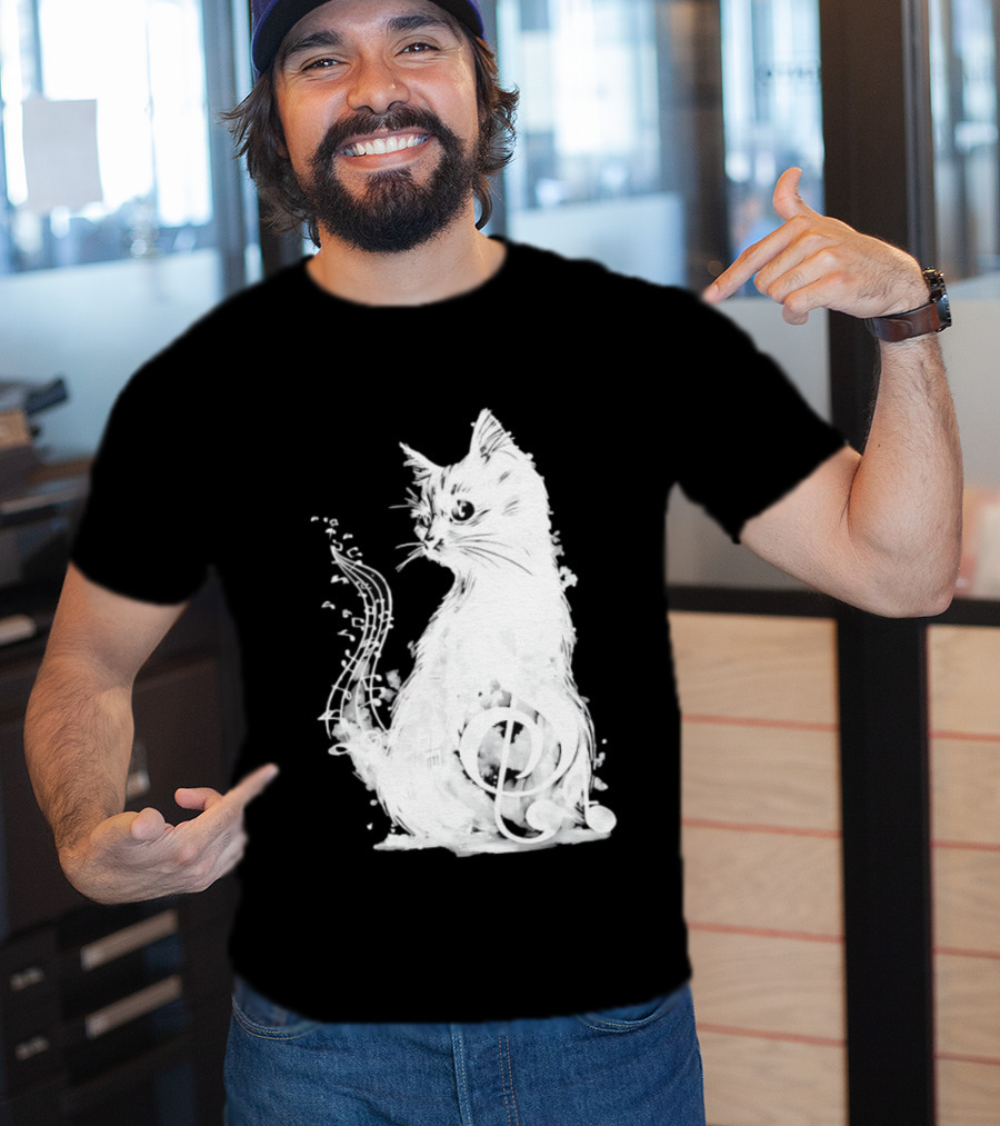 Musical Cat With Treble Clef And Notes T-Shirt