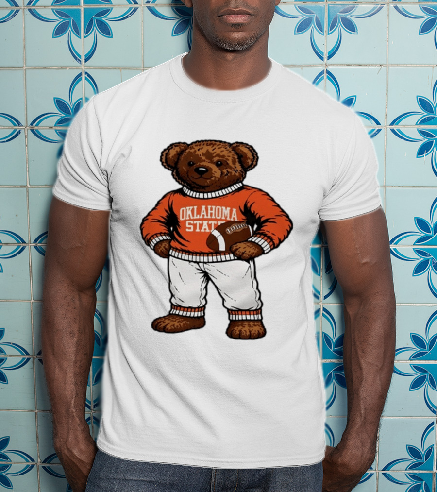 Oklahoma State Football Bear Holding Football Cowboys T-Shirt