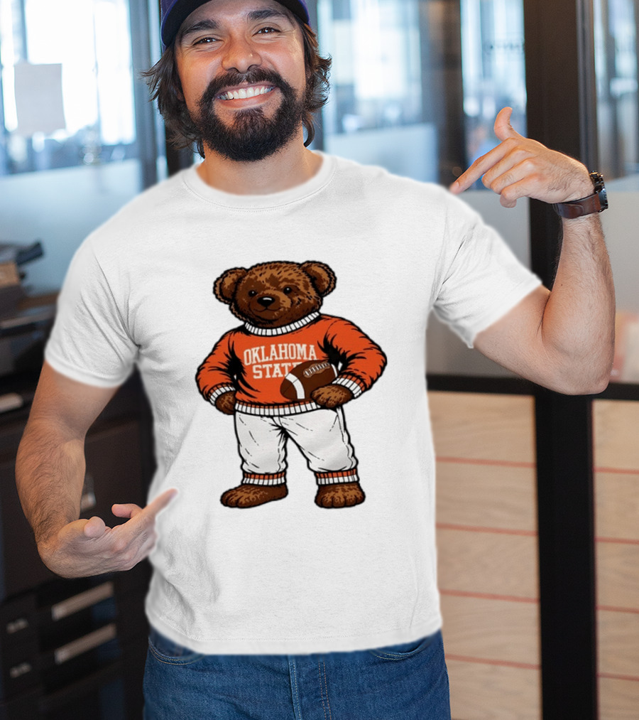 Oklahoma State Football Bear Holding Football Cowboys T-Shirt
