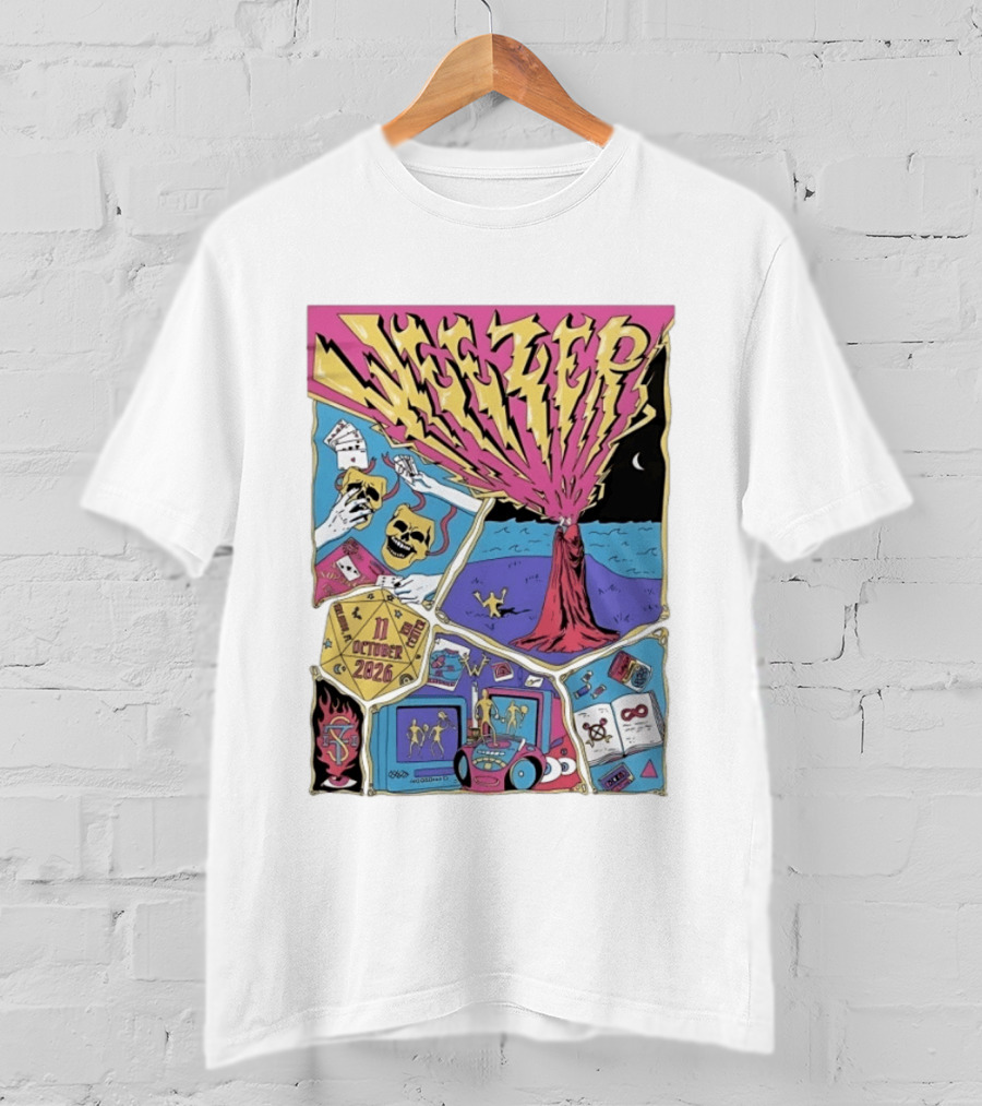 Weezer Orlando Kia Center 11 October 2026 Concert Skulls Tarot Cards Beach Scene T-Shirt