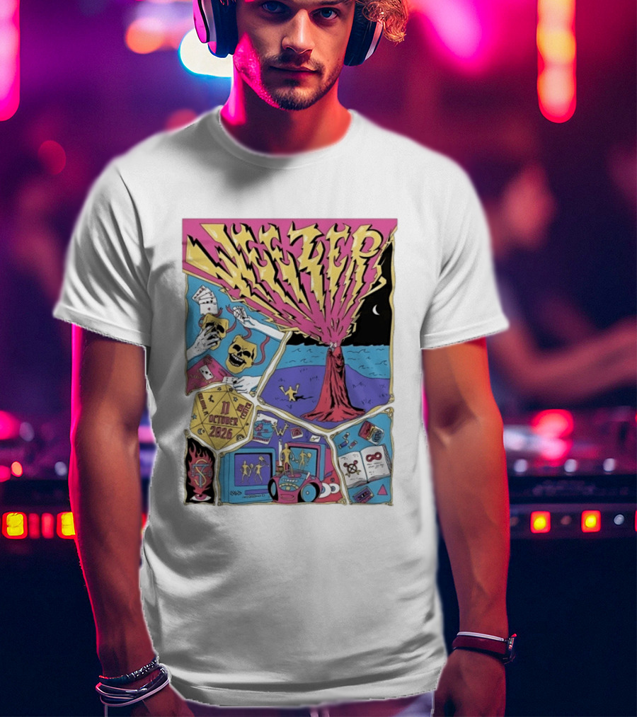 Weezer Orlando Kia Center 11 October 2026 Concert Skulls Tarot Cards Beach Scene T-Shirt